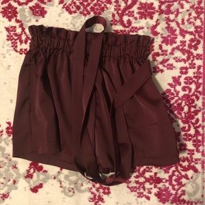 Burgundy Belted Shorts